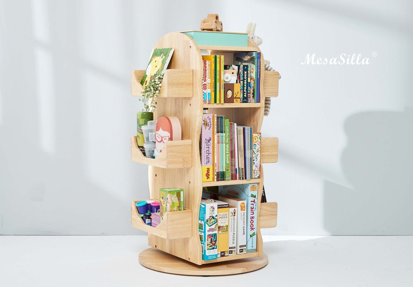 Preorder-Expected to be ship in February 2025-MesaSilla - Revolving Solid Wood Bookcase