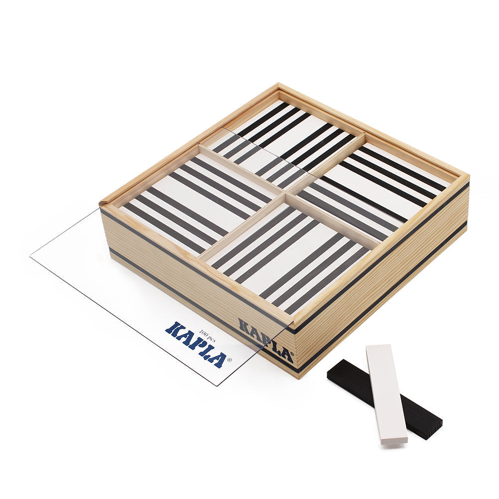 KAPLA Black & White Case: 100 monochrome planks